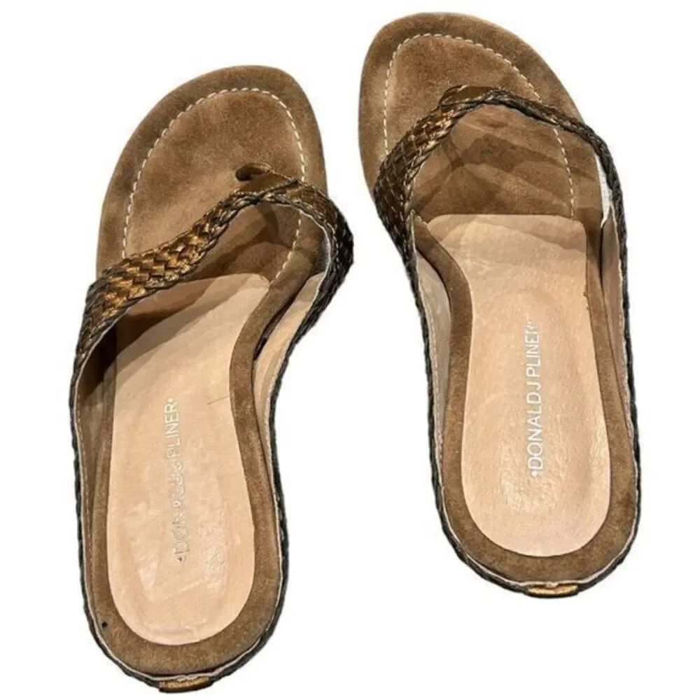 Donald J Pliner Women's‎ Gilles Wedge Sandals Gold/Brown Size 8M